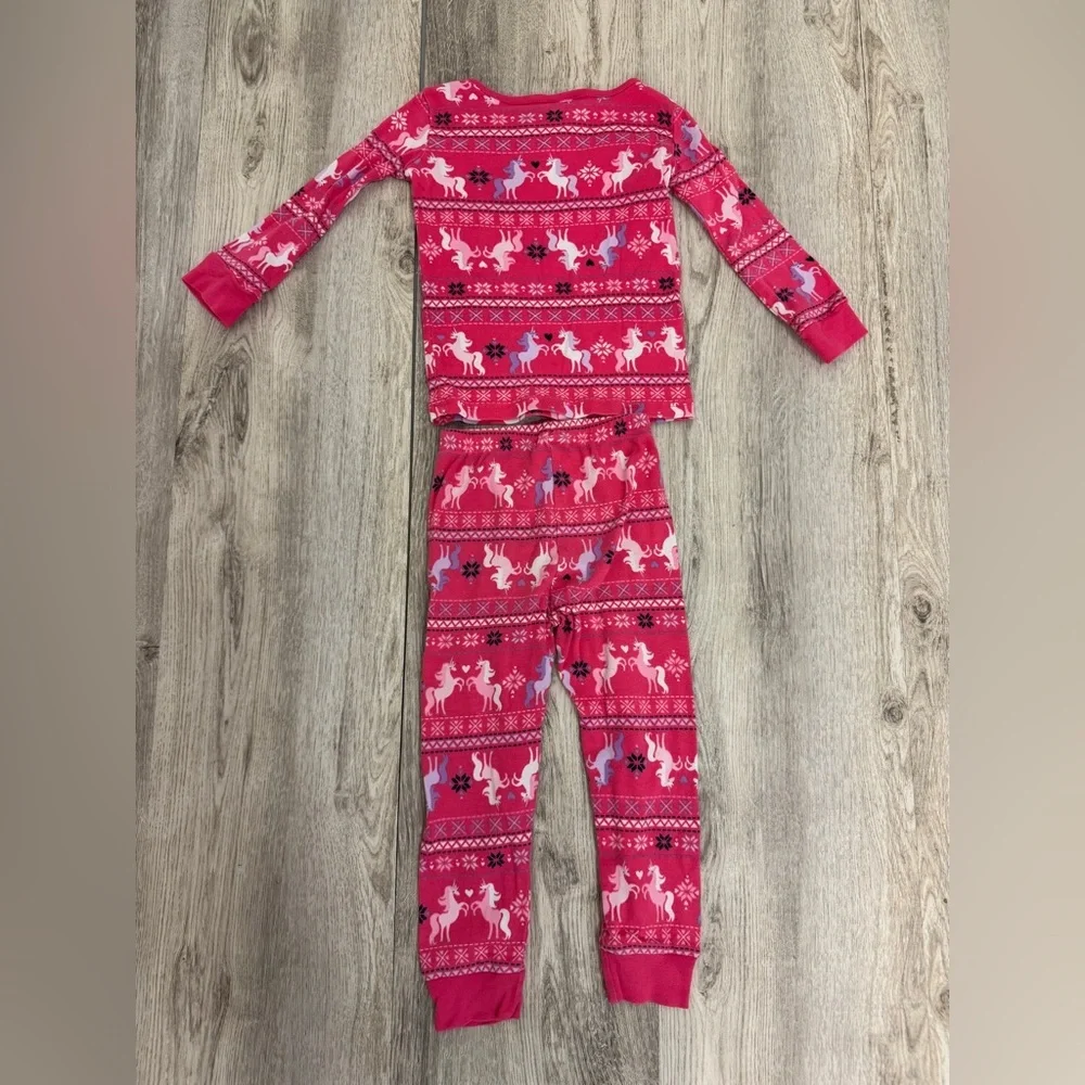 Gymboree Pink and White Pajama Set with Unicorn Pattern